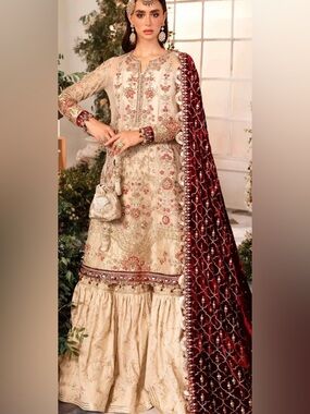 Boutique 9 Cream & Maroon Embroidered Maxi Dress